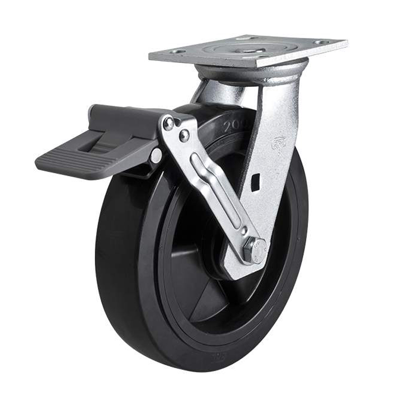 EDL Heavy 8'' 420kg Plate Plastic Wheel Brake PU Caster 73128F-738-66/F