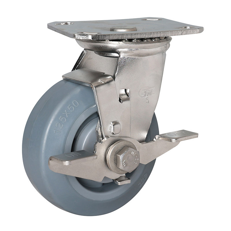 EDL Stainless Steel Heavy 5''300kg Plate Side Brake TPE Caster S71725C-S715-56/C