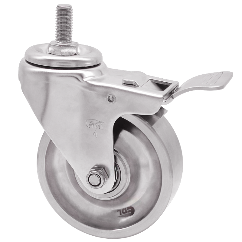 EDL Full-Stainless Steel Medium 4'' 120kg Threaded Brake Caster S54744L-S544-S6