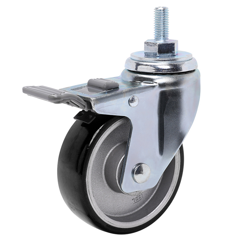 EDL Anti-electrostatic Medium 4" 150kg Threaded Plastic Dual Brake TPU Caster 50144H-A504-86A