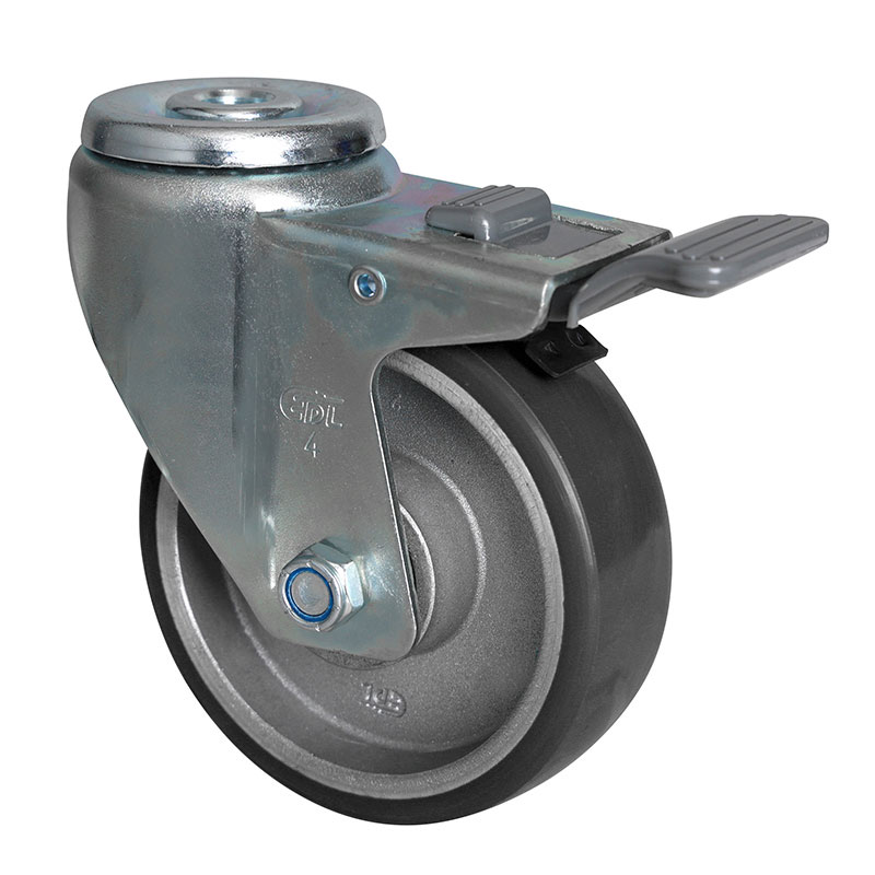 EDL Anti-electrostatic Medium 4" 150kg Bolt Hole Plastic Dual Brake TPU Caster 50184H-A504-86A