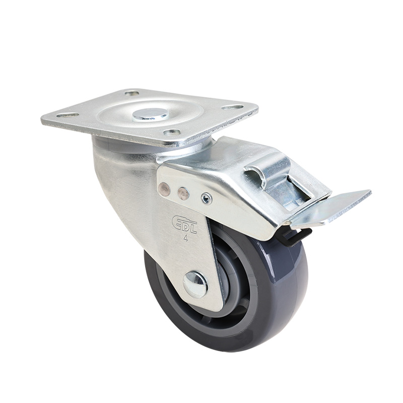 EDL Medium 4" 200kg Plate Iron Dual Brake PU Caster 66124L-644-76