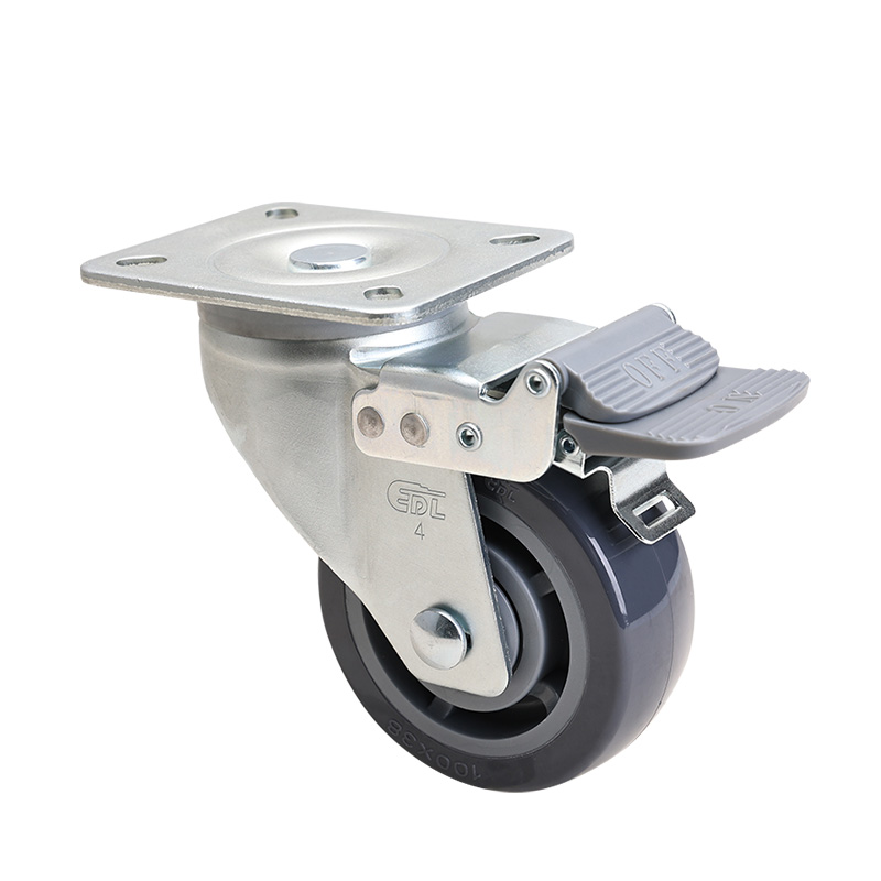 EDL Medium 4" 200kg Plate Plastic Dual Brake PU Caster 66124H-644-76