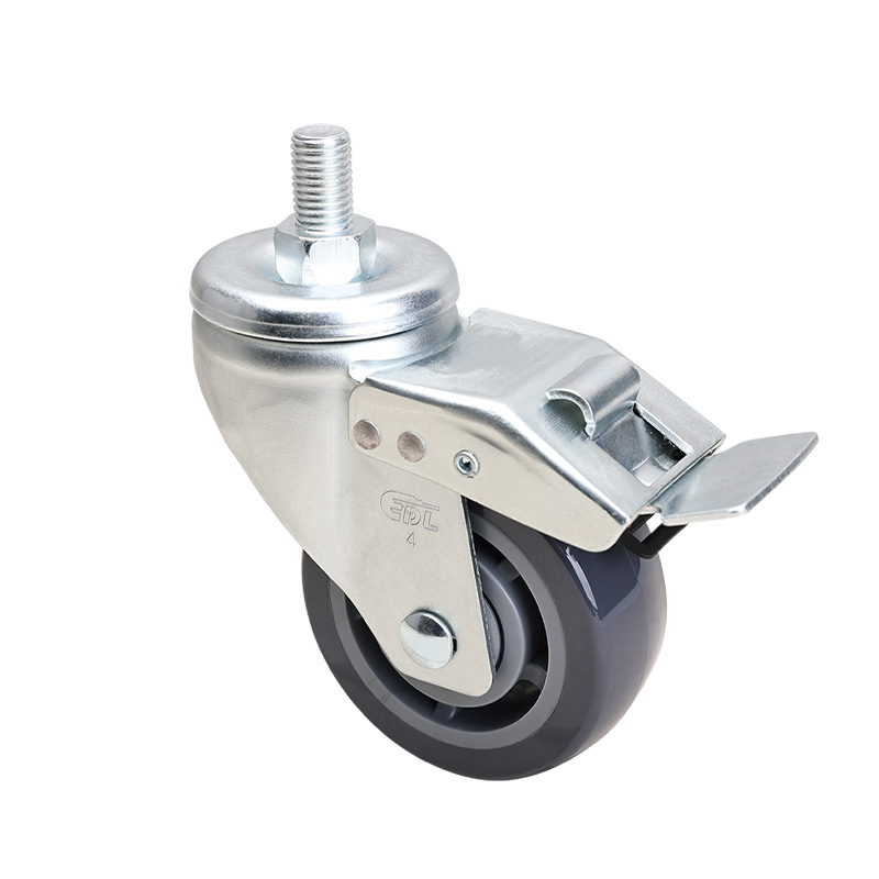 EDL Medium 4" 200kg Threaded Iron Dual Brake PU Caster 66144L-644-76