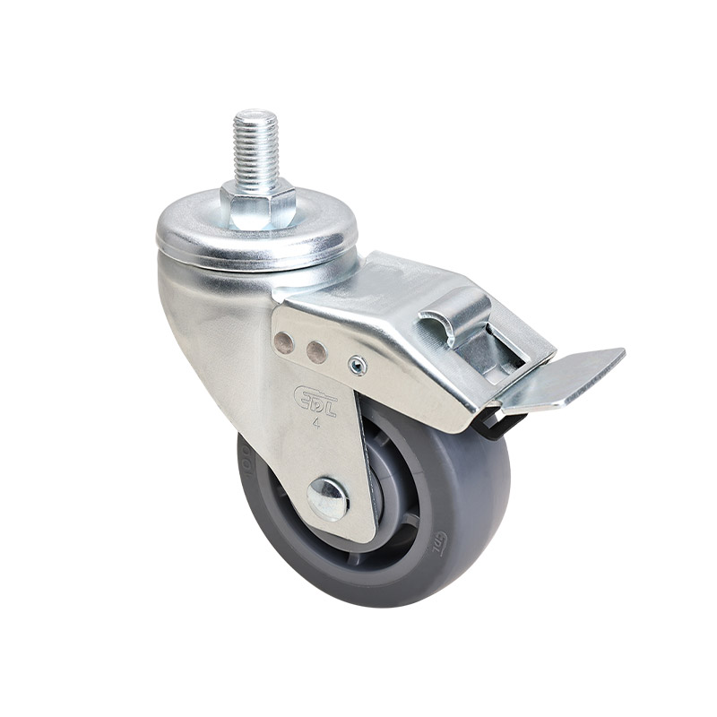 EDL Medium 4" 180kg Threaded Iron Dual Brake TPE Caster 66144L-644-56