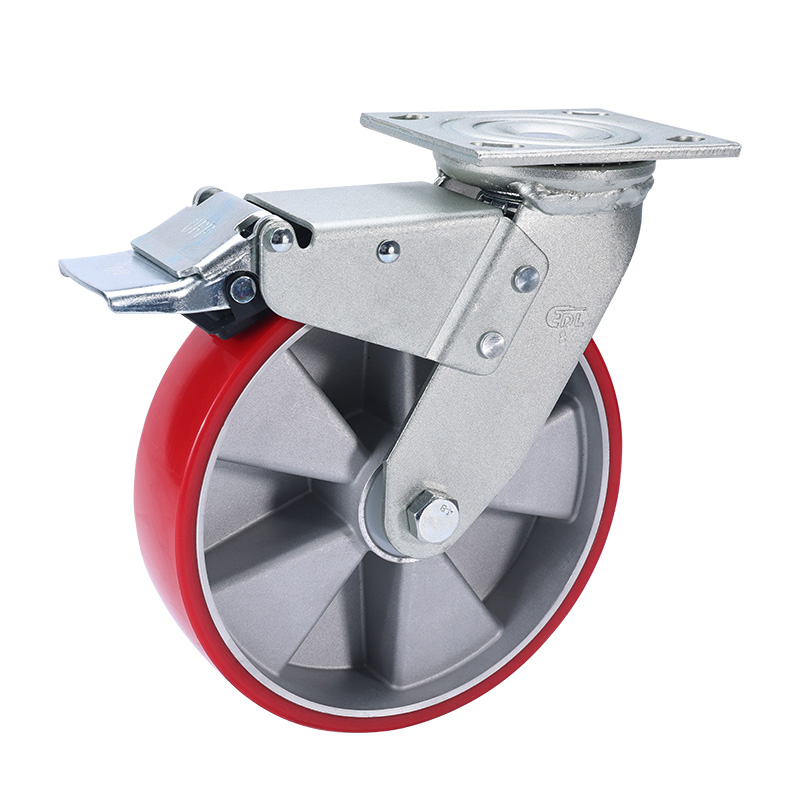 EDL Heavy 8'' 500kg Plate Iron Dual Brake TPU Caster 73128L-738-86AR