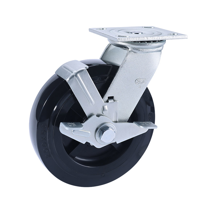 EDL Heavy 8'' 420kg Plate Side Wheel Brake PU Caster 73128C-738-66/C