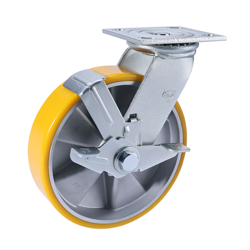 EDL Heavy 8'' 500kg Plate Side Wheel Brake TPU Caster 73128C-738-86A/C