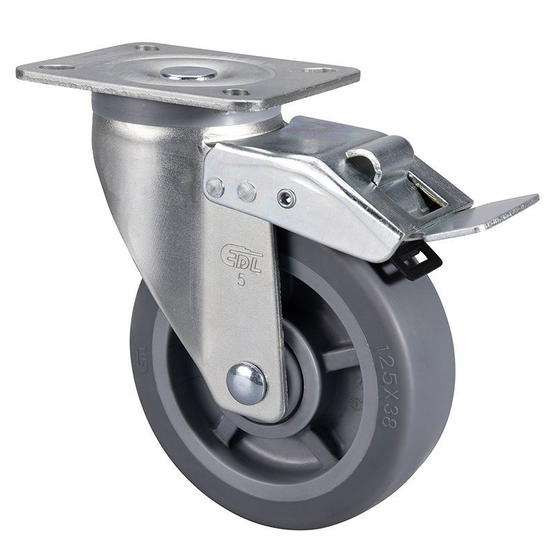 EDL Medium 5" 200kg Plate Iron Dual Brake TPE Caster 66125L-665-56