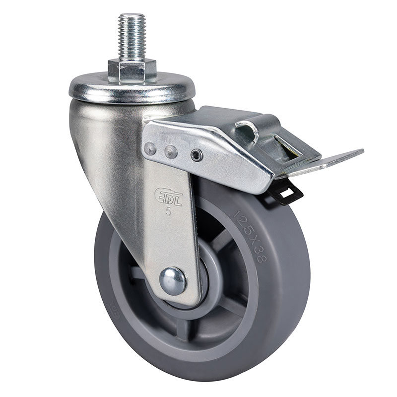 EDL Medium 5" 200kg Threaded Iron Dual Brake TPE Caster 66145L-665-56