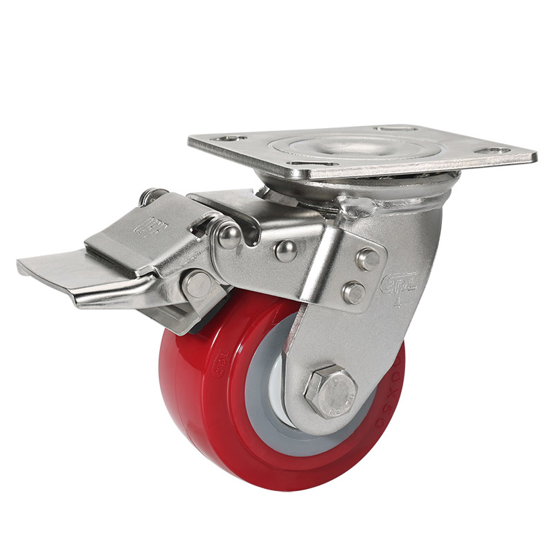 EDL Stainless Steel Heavy 4'' 320kg Plate Dual Brake TPU Caster S75724L-S754-85