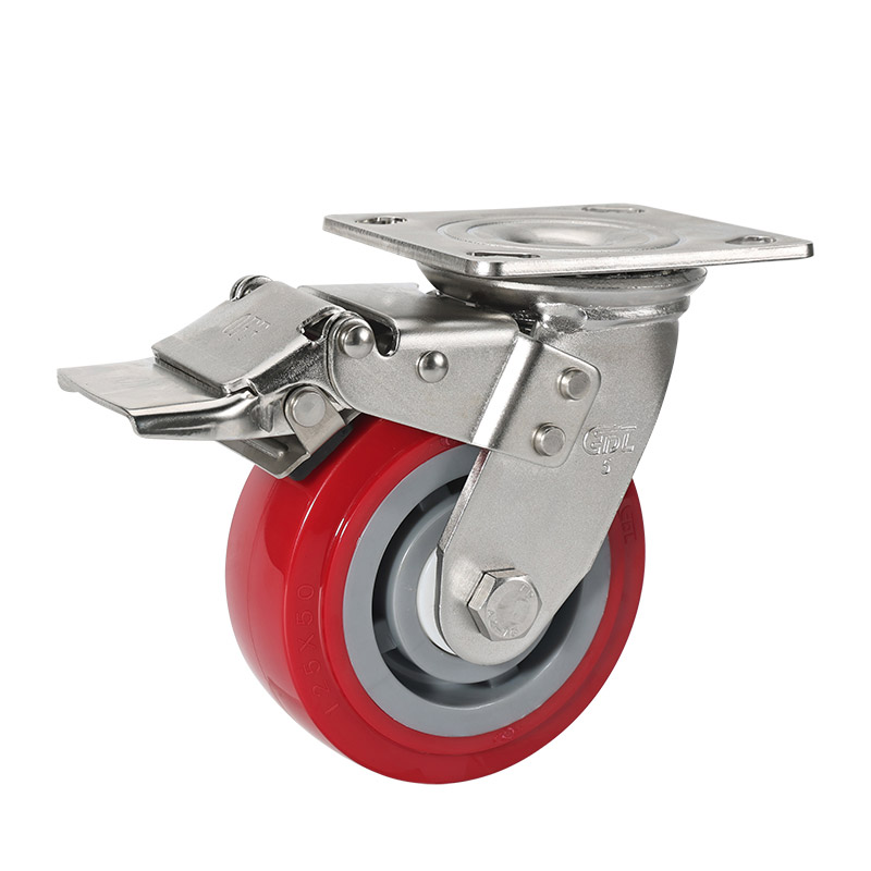 EDL Stainless Steel Heavy 5'' 350kg Plate Dual Brake TPU Caster S75725L-S755-85