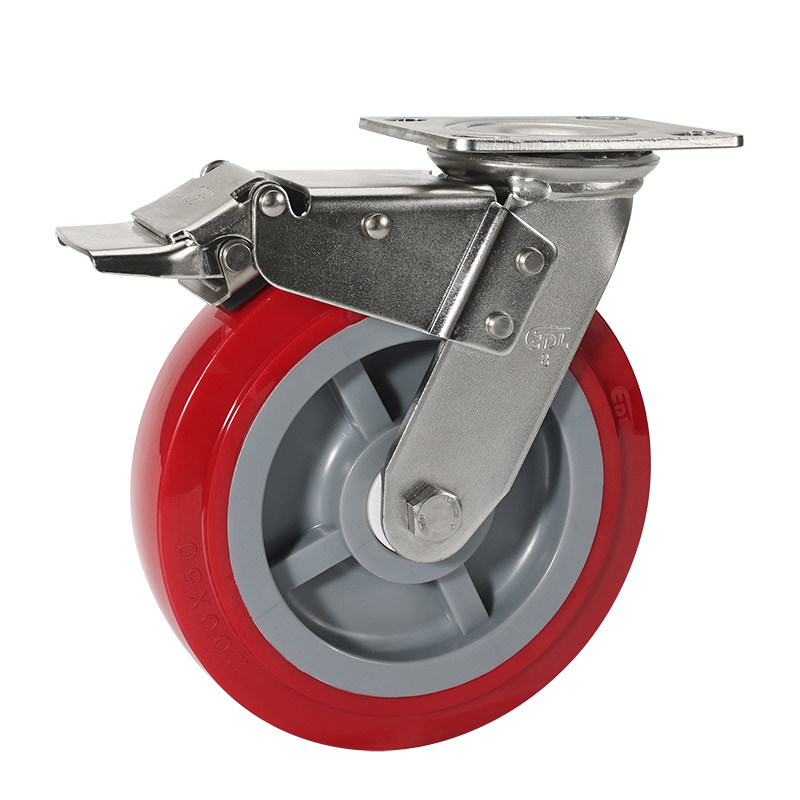 EDL Stainless Steel Heavy 8'' 420kg Plate Dual Brake TPU Caster S75728L-S758-85