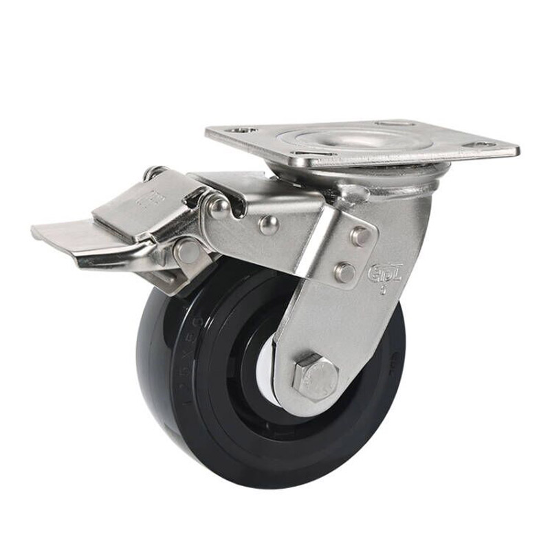 EDL Stainless Steel Heavy 5'' 350kg Plate Dual Brake PU Caster S75725L-S755-65