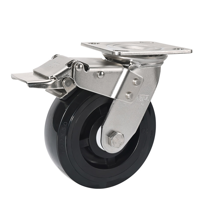EDL Stainless Steel Heavy 6'' 380kg Plate Dual Brake PU Caster S75726L-S756-65
