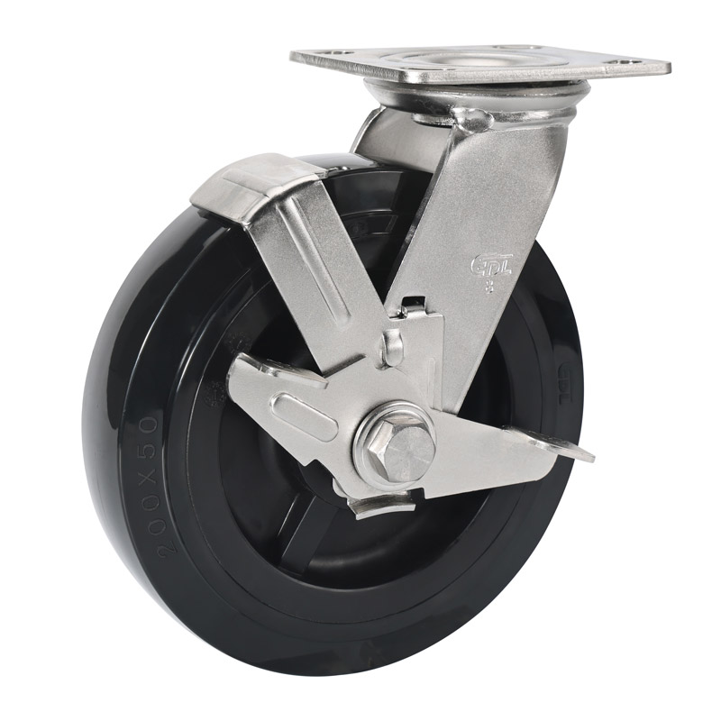 EDL Stainless Steel Heavy 8'' 420kg Plate Side Wheel Brake PU Caster S75728C-S758-65/C