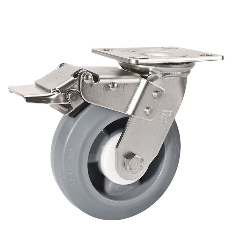 EDL Stainless Steel Heavy 6'' 350kg Plate Dual Brake TPE Caster S75726L-S756-55