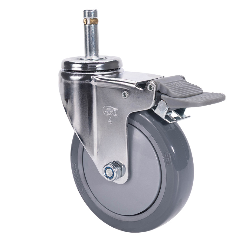 EDL Light 4'' 80kg Stem Plastic Dual Brake PU Caster 37264H-374-77